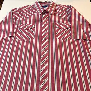 Wrangler Red Blue White Striped Cowboy Western Shirt XL